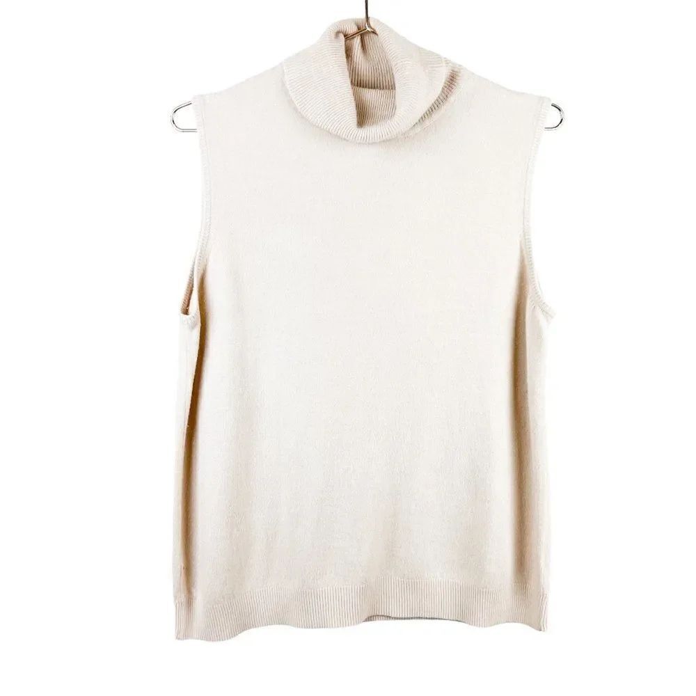 Vintage Designers Original Luxelon Cream Turtle Neck Sleeveless Sweater Vest